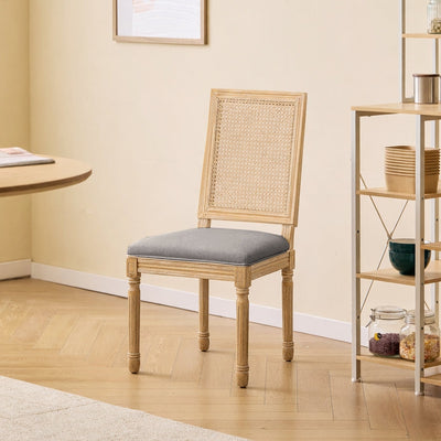 CAMBRIDGE - Lot de 2 chaises en bois et cannage avec assise en tissu gris foncé
