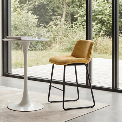 Lot de 2 tabourets de bar en métal et tissu jaune