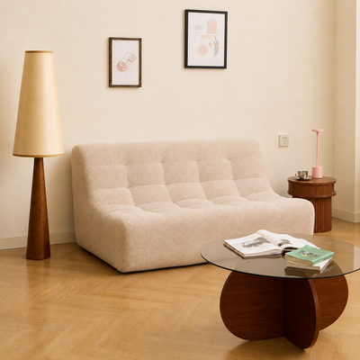 Canape banquette 2 personnes en tissu beige