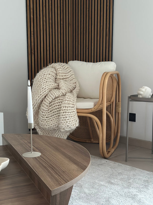 MOROTAI - Fauteuil en rotin naturel et tissu beige