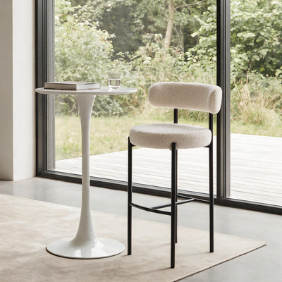 Lot de 2 tabourets de bar en métal et bouclettes blanches