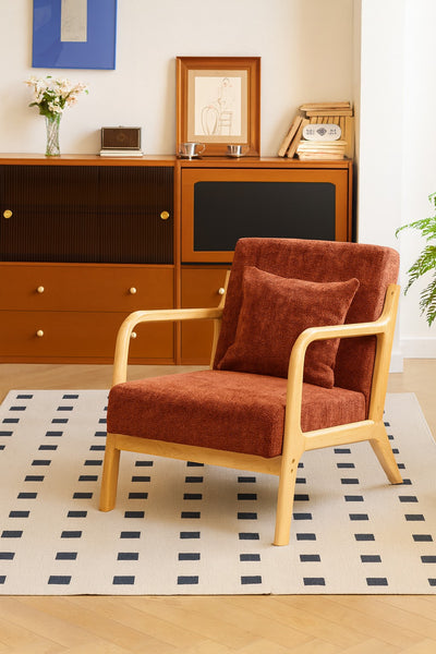 OHAMA - Fauteuil de salon en bois massif et tissu terracotta