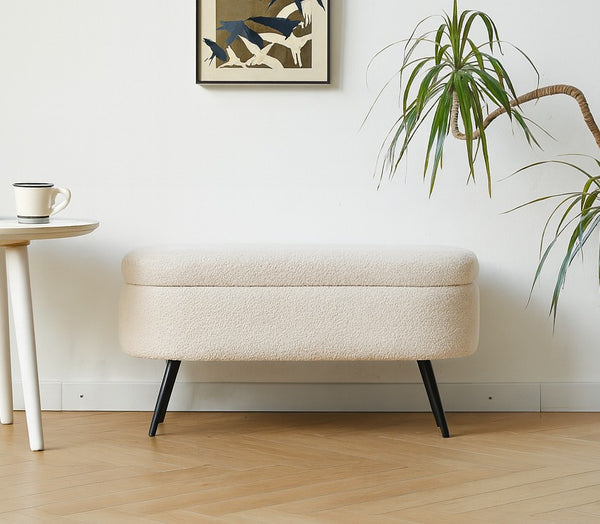 STOCKHOLM - Banc en métal et bouclettes blanches