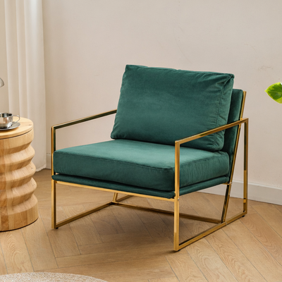 VIBORG - Fauteuil de salon en métal et velours vert