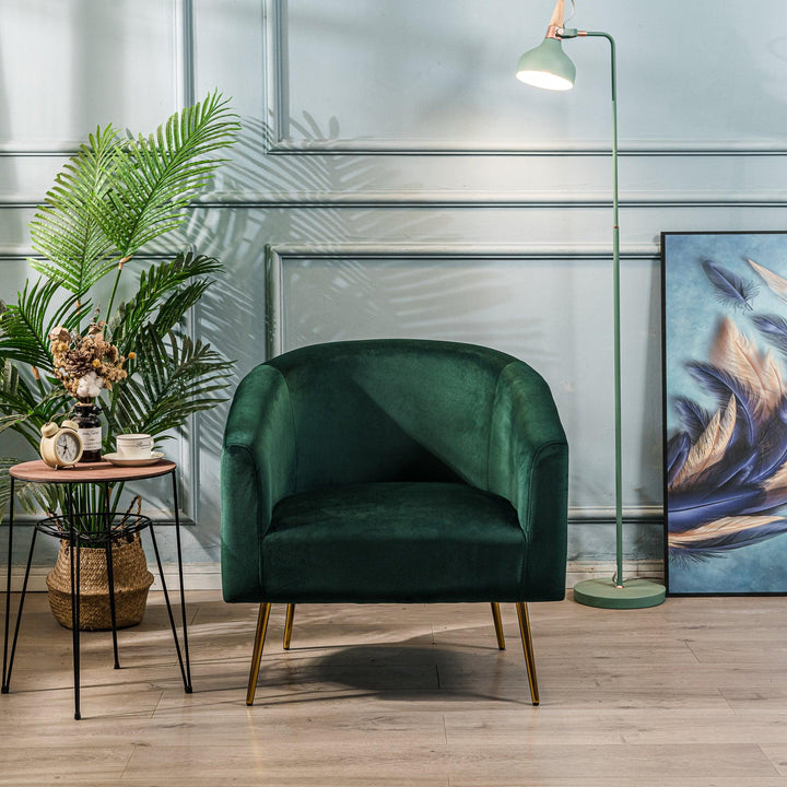 Fauteuil de salon en métal et velours vert