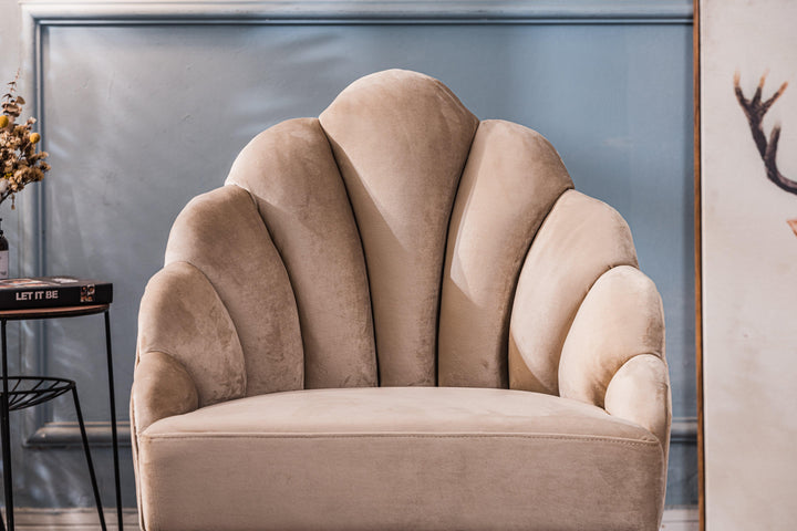 Fauteuil retro en métal et velours beige
