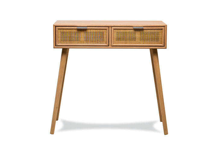 Console 2 tiroirs en bois et rotin naturel