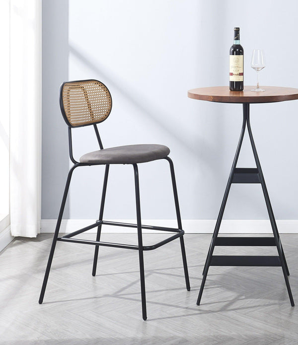 Lot de 2 tabourets de bar en métal et cannage simili noir