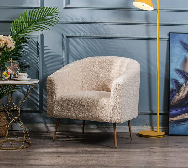 Fauteuil de salon en métal et bouclettes blanches