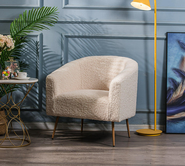 Fauteuil de salon en métal et bouclettes blanches