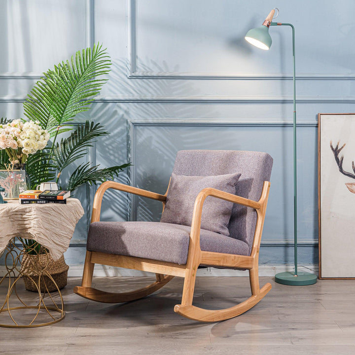 Rocking chair en bois massif et tissu gris