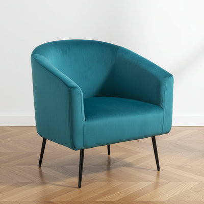 Fauteuil de salon en métal et velours bleu canard