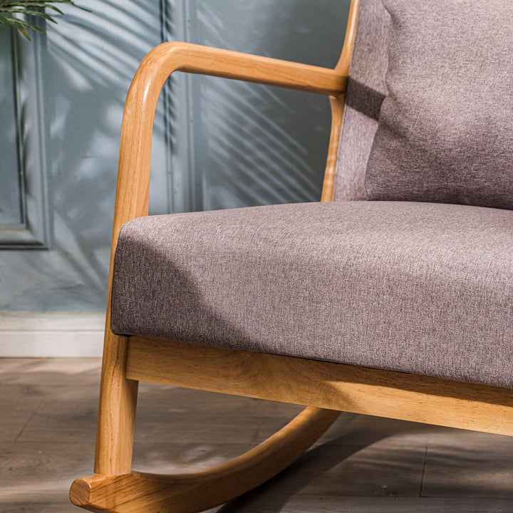 Rocking chair en bois massif et tissu gris