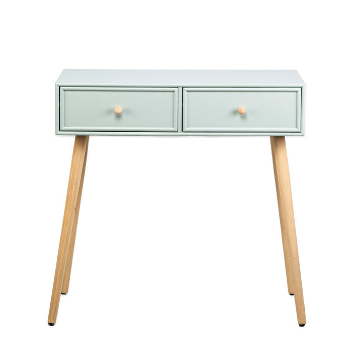 Console 2 tiroirs en bois coloris vert menthe
