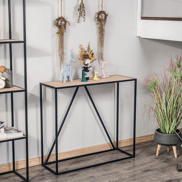 Console style industriel en bois et métal noir