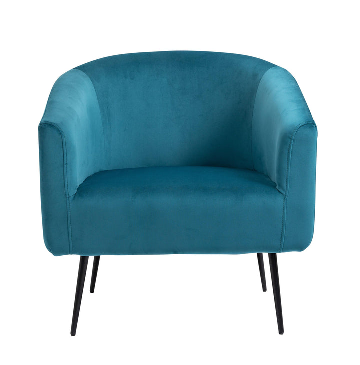 Fauteuil de salon en métal et velours bleu canard