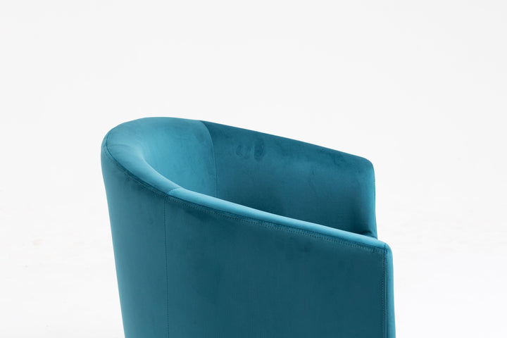 Fauteuil de salon en métal et velours bleu canard