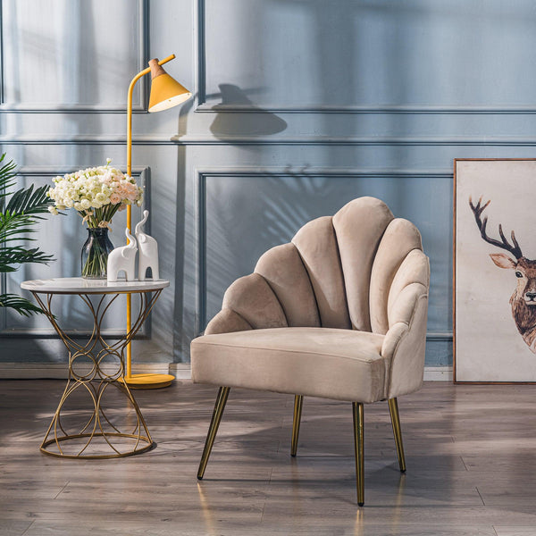 Fauteuil retro en métal et velours beige