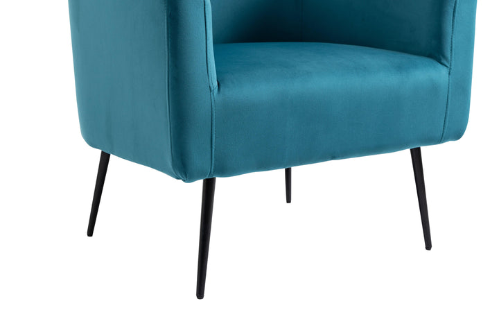 Fauteuil de salon en métal et velours bleu canard